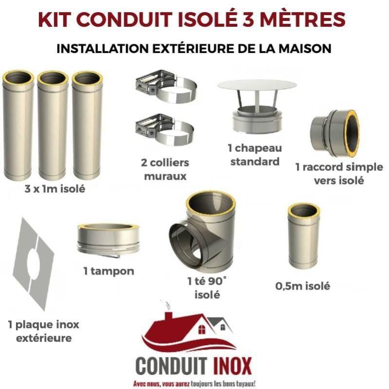 KIT CONDUIT ISOLE POUR INSTALLATION EXTÉRIEURE - HAUTEUR 3 MÈTRES - DIAMÈTRE 150