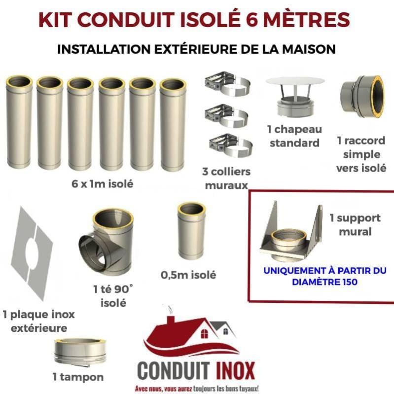 KIT CONDUIT ISOLE POUR INSTALLATION EXTÉRIEURE - HAUTEUR 6 MÈTRES - DIAMÈTRE 200