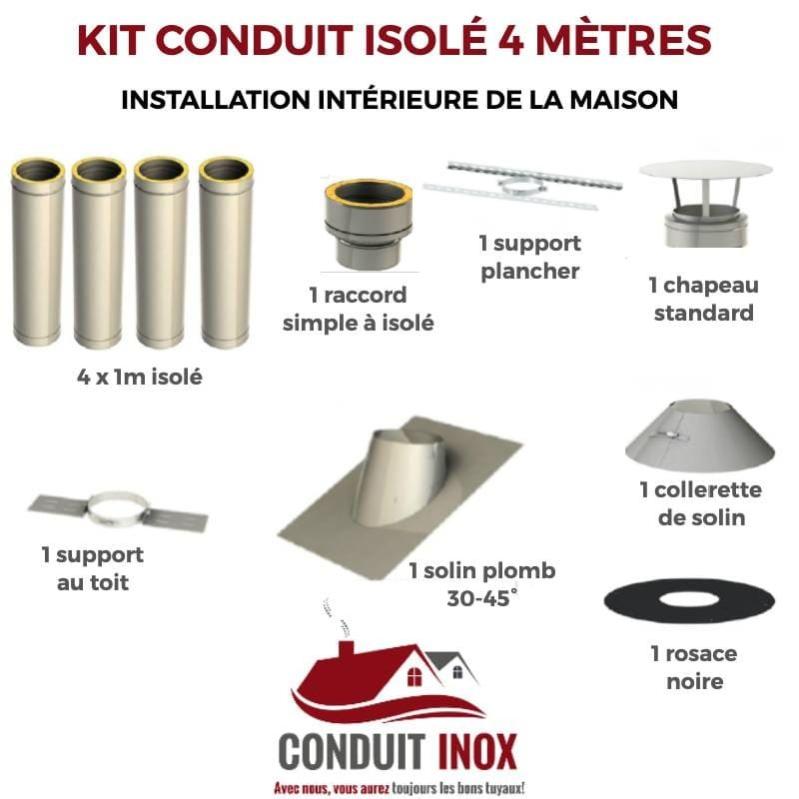 KIT CONDUIT ISOLE POUR INSTALLATION INTÉRIEURE - HAUTEUR 4 MÈTRES - DIAMÈTRE 100