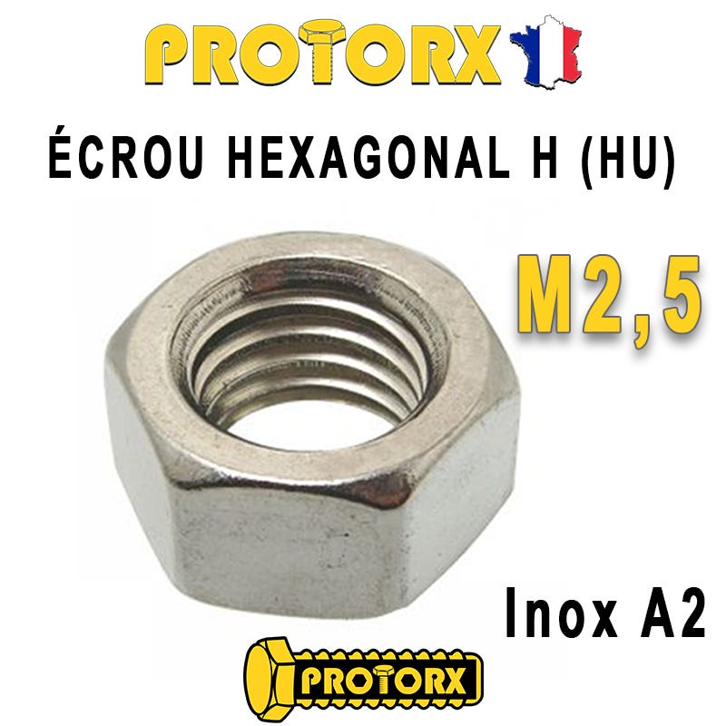ÉCROU HEXAGONAL H (HU) : M2,5 x 30pcs | Acier Inox A2 (Diam. Intérieur : 2,5mm | Diam. Extérieur : 5mm) Bricolage-Réparation Norme DIN934 NFE25514 0