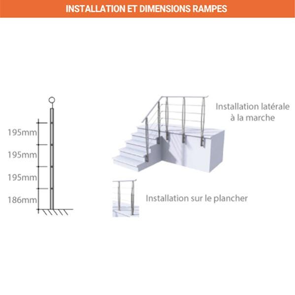 Rampes d'escalier - Poteaux Chromés : 1 mètre linéaire - REM/CH/01 0