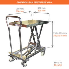 Table élévatrice manuelle en Inox - Charge max 100kg - MH-V10 1