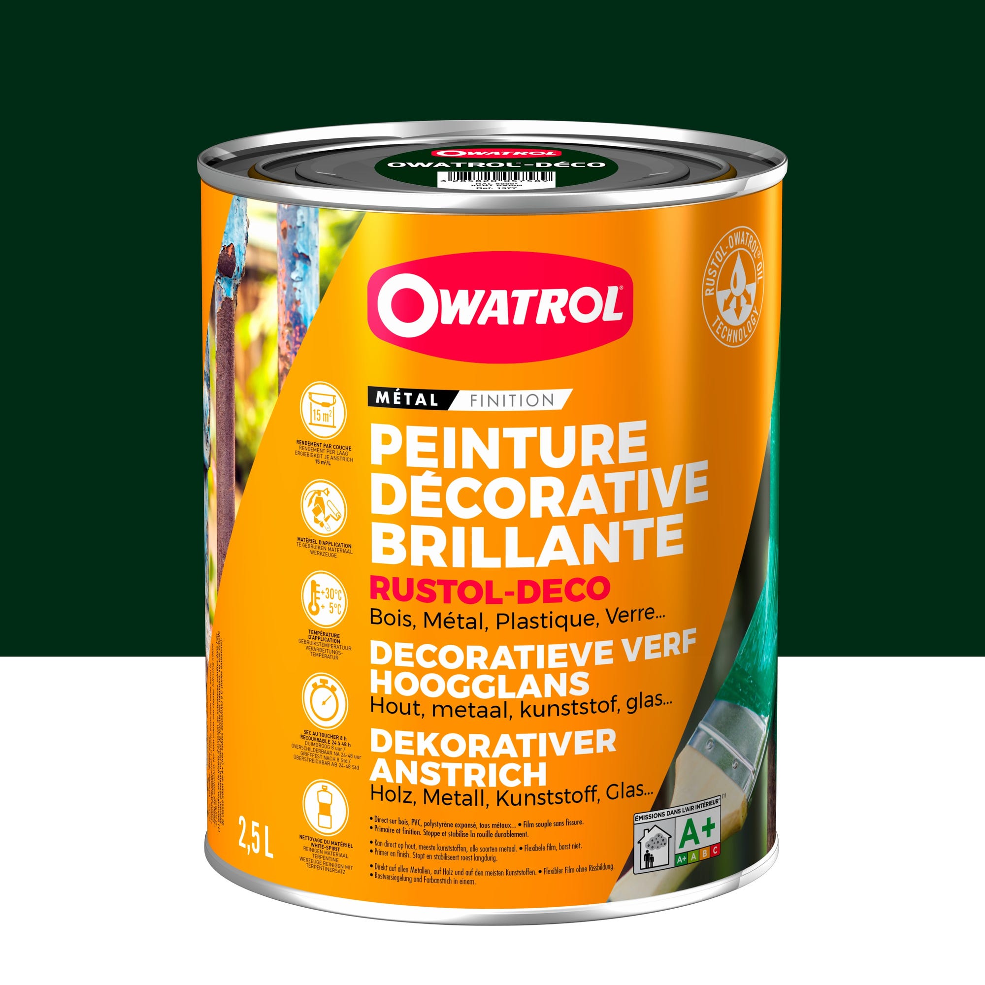 Peinture antirouille décorative Owatrol RUSTOL DECO BRILLANT Vert Sapin (RAL 6009) 2.5 litres 0