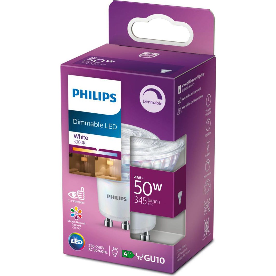 Philips ampoule LED Equivalent 50W GU10, Dimmable, Verre, Lot de 2 1