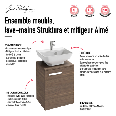 Jacob Delafon meuble lave-mains Struktura avec mitigeur Aimé chrome, blanc