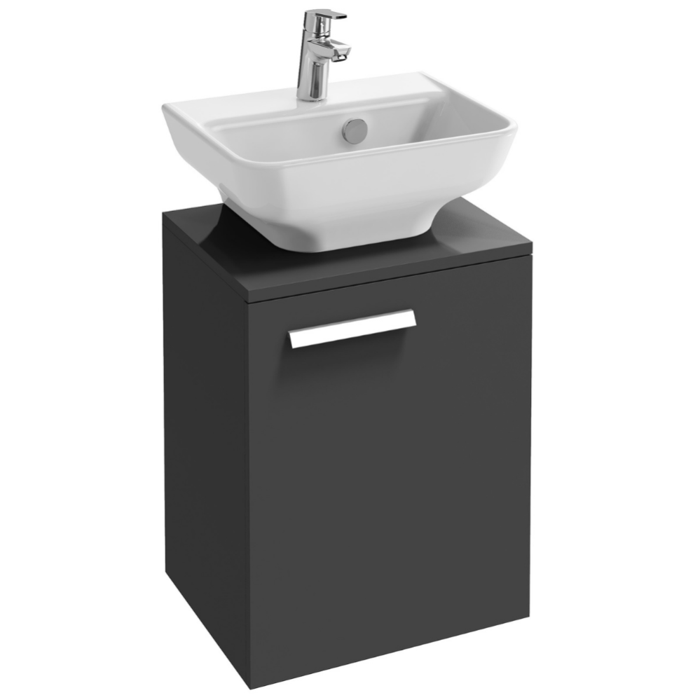 Jacob Delafon meuble lave-mains Struktura avec mitigeur Aimé chrome, gris anthracite