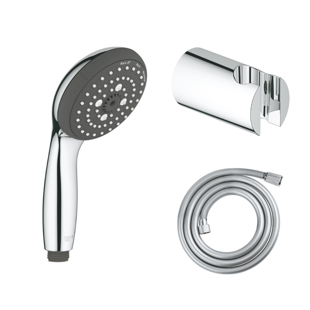 Douchette Vitalio Start 100 avec flexible Twistfree VitalioFlex Comfort 1750 chromé et support mural Tempesta Cosmopolitan chromé