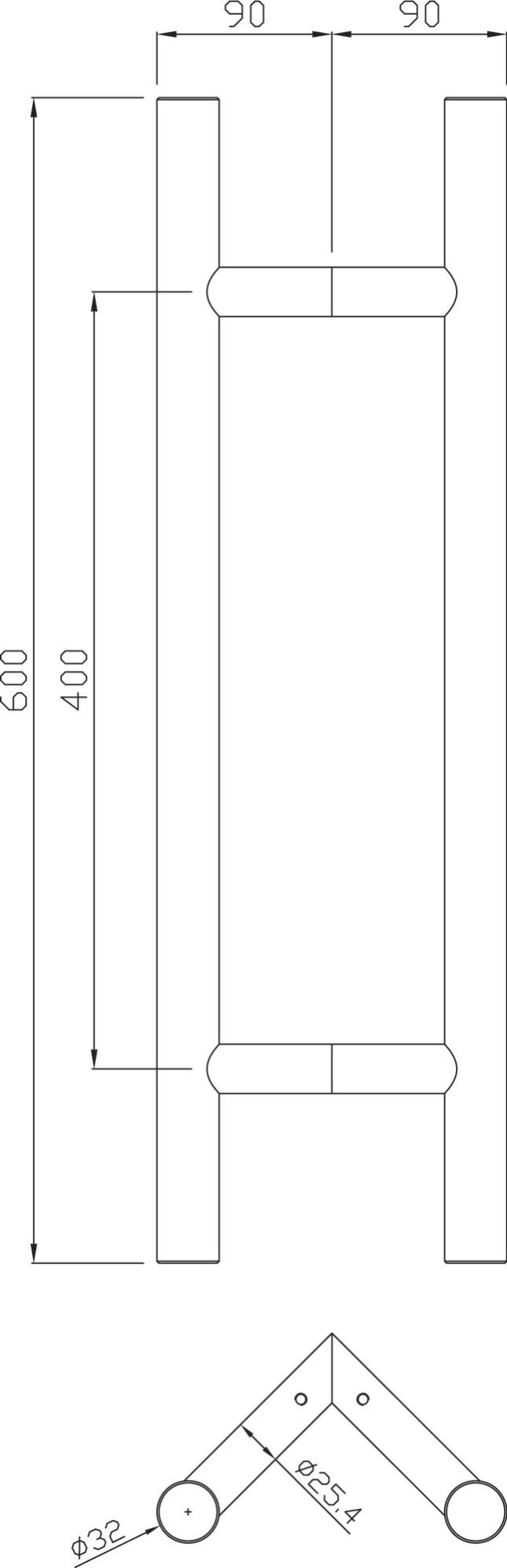 ENSEMBLE POIGNEE TIRAGE DEP 5240 32X400MM - HERACLES - B-INOX-PT019