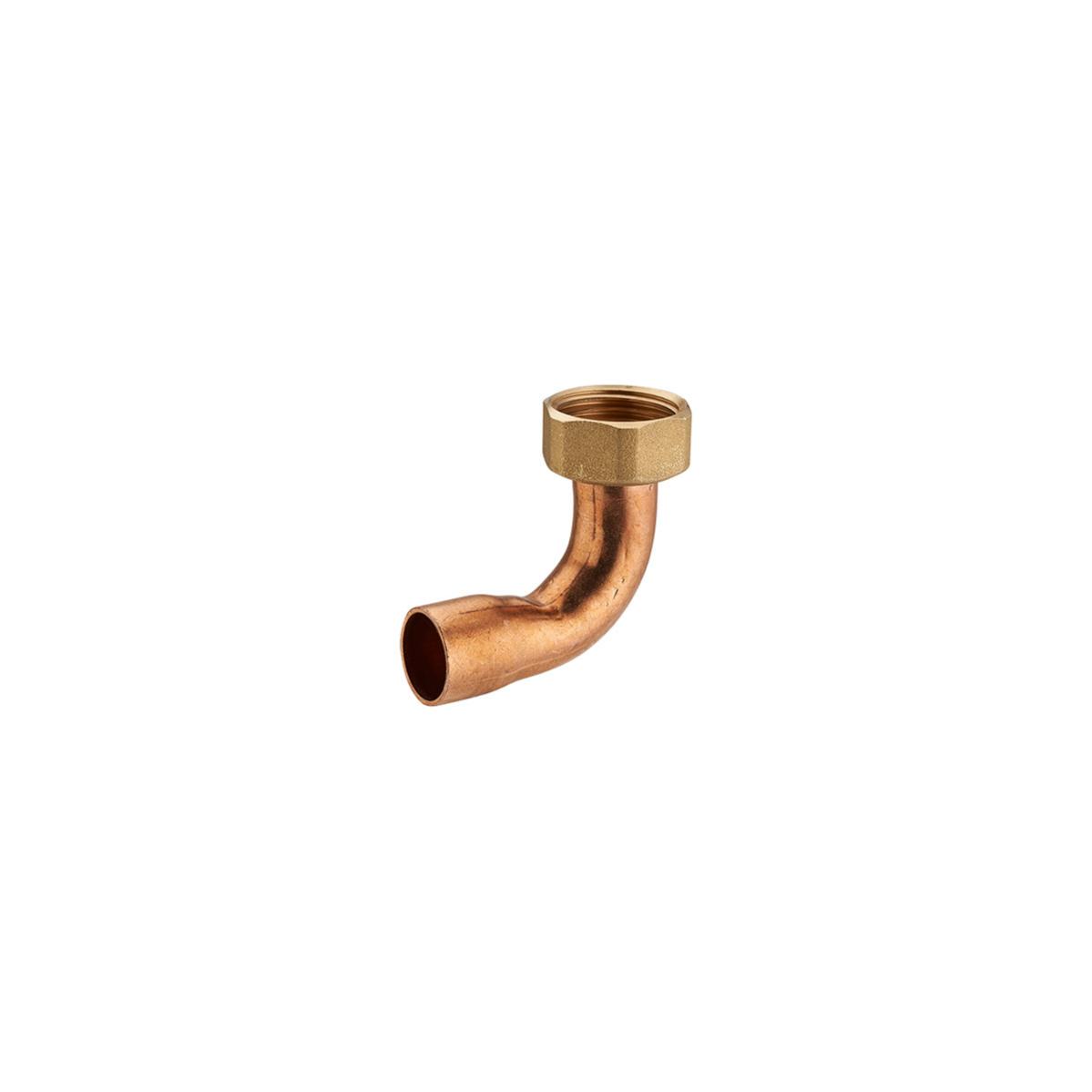 Raccord 2 pièces coudé laiton à visser femelle écrou prisonnier F3/8 (12x17) / cuivre à souder NOYON & THIEBAULT - Ø 14 mm - 778-1214L1