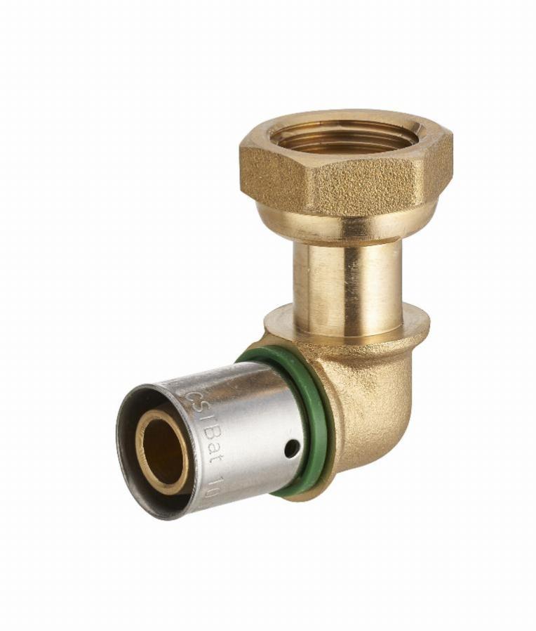 Coude à sertir profil TH pour tube PER NOYON & THIEBAULT - Ø 16 mm à visser femelle écrou libre F1/2' (15x21) Bague à sertir en inox - 3789-1516L1