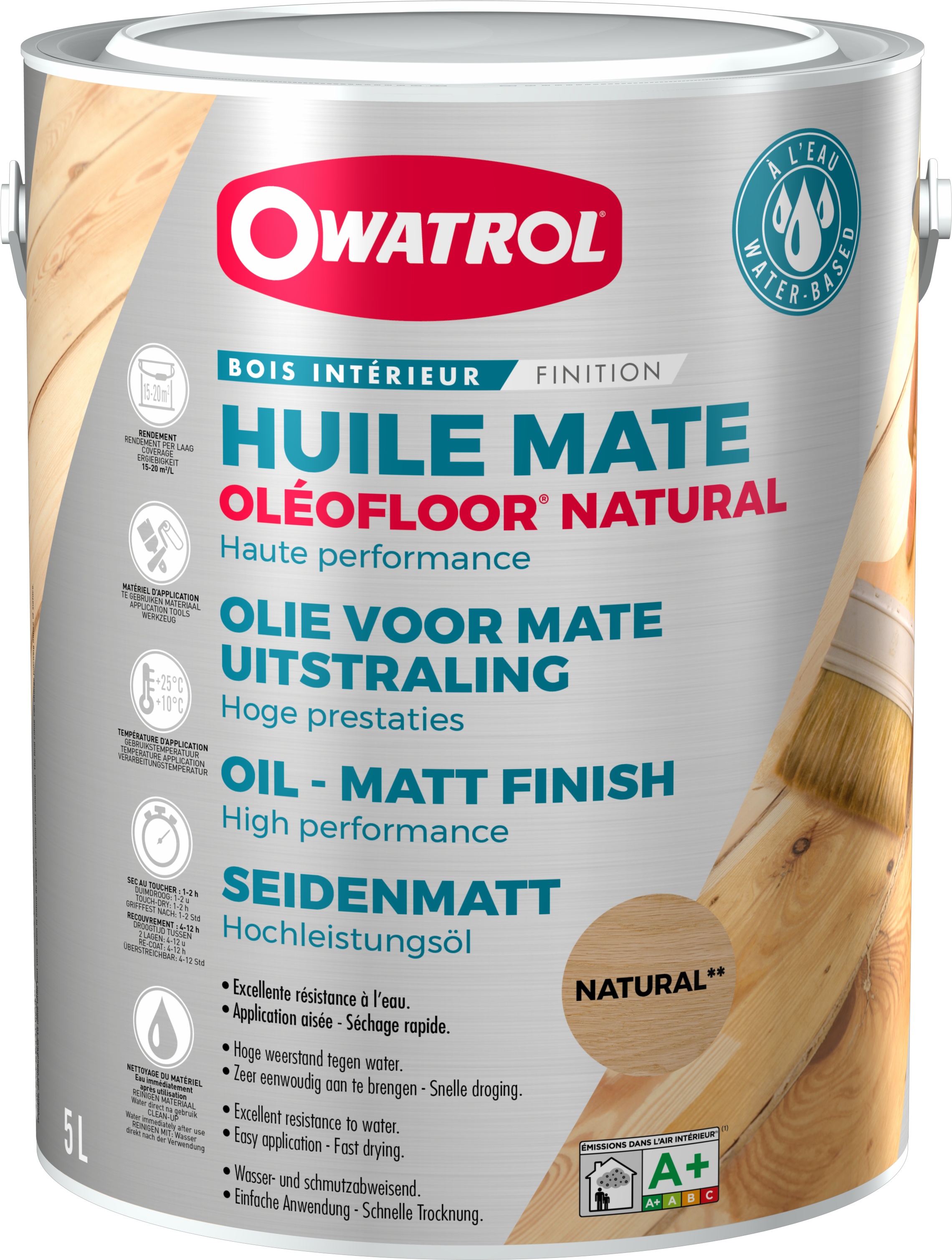 Huile de protection mate bois intérieur Owatrol OLEOFLOOR NATURAL Incolore (owp11) 5 litres