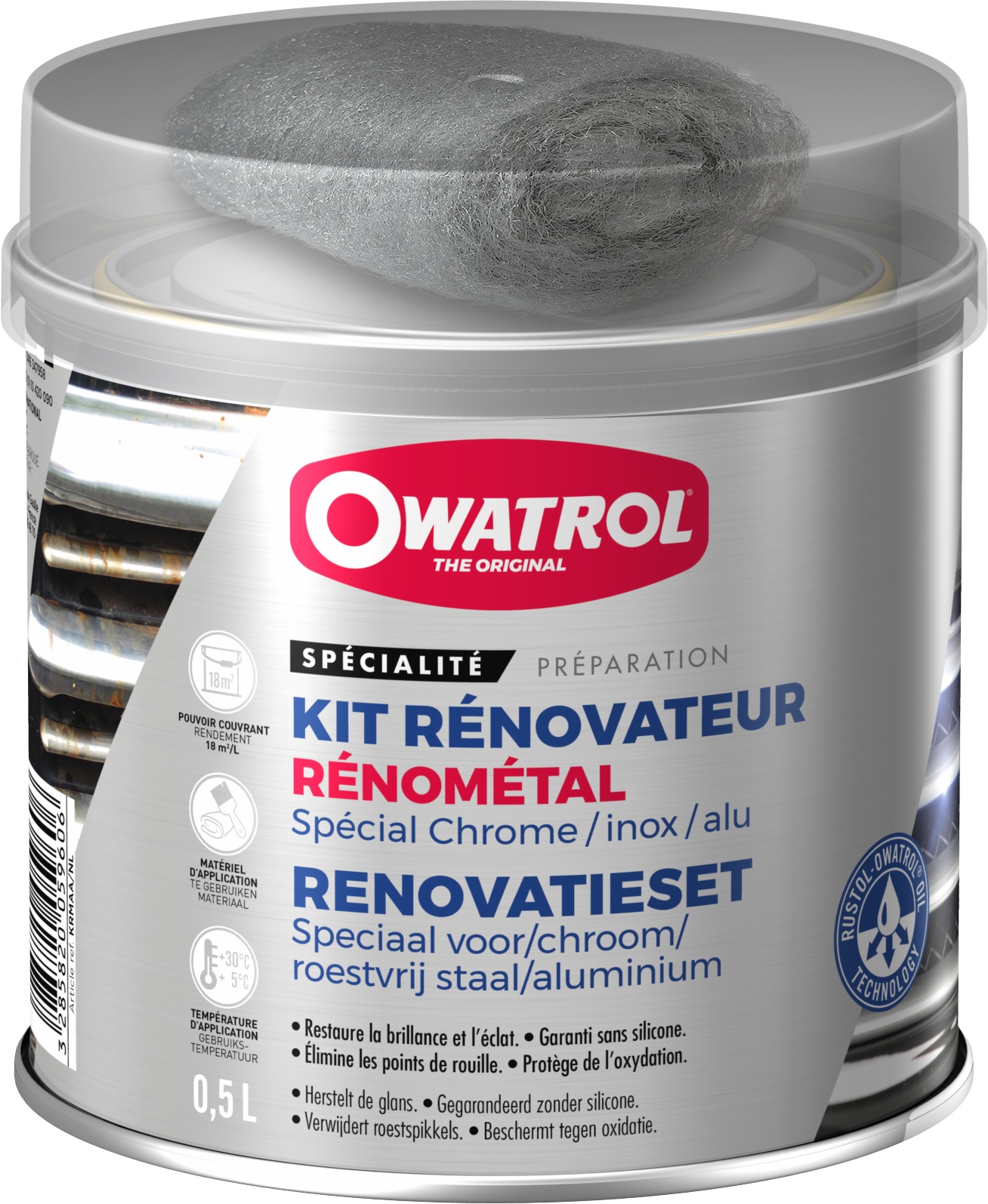 Rénovateur chrome, inox, aluminium Owatrol RENOMETAL 0.5 litre