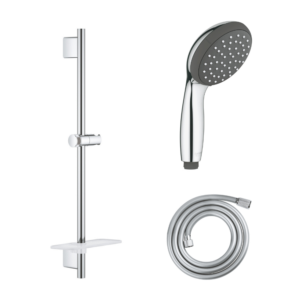 Douchette 1 jet Vitalio Start 100 chromé avec barre de douche et flexible 175