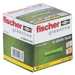 FISCHER - Cheville a quadruple expansion SX Green 10x50 mm - fabriquée a base de matieres premieres renouvelables - Boîte de 45 5