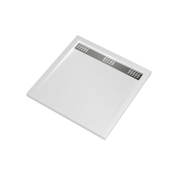 Receveur en acrylique Blanc 80x80x4 cm - Grille Linéaire Chrome - WHITENESS II 2