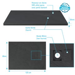 Receveur à poser en matériaux composite SMC - Finition ardoise noire - 90x120cm - ROCK 2 BLACK 90 3