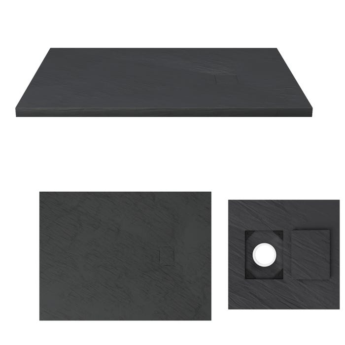 Receveur à poser en matériaux composite SMC - Finition ardoise noire - 90x120cm - ROCK 2 BLACK 90 2
