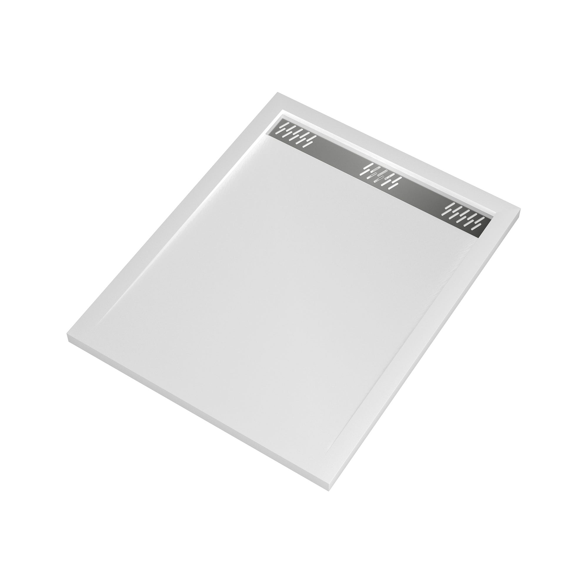 Receveur en acrylique Blanc 80x100x4 cm - Grille Linéaire Chrome - WHITENESS II 2