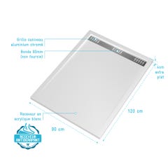 Receveur en acrylique Blanc 90x120x4 cm - Grille Linéaire Chrome - WHITENESS II 3