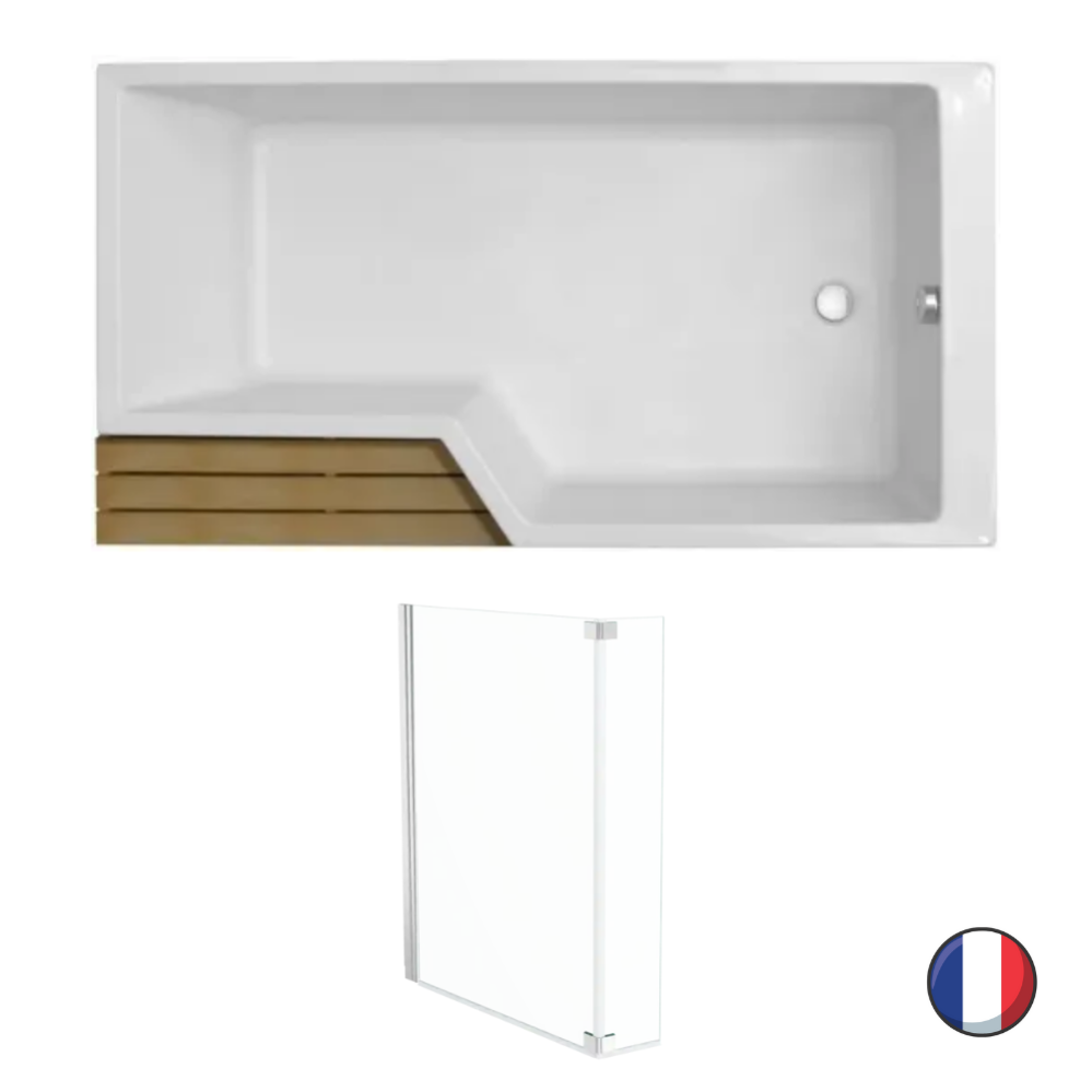 Baignoire bain douche Neo compacte + pare bain 170 x 90, version gauche
