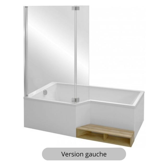 Baignoire bain douche JACOB DELAFON Neo + étagère + pare bain | 150 x 80, version gauche 2
