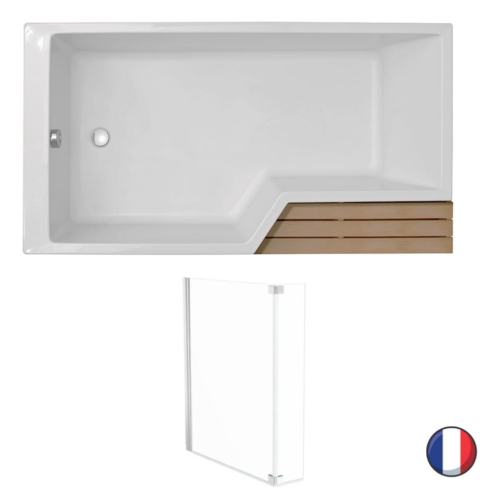 Baignoire bain douche JACOB DELAFON Neo compacte + pare bain 160 x 90, version gauche