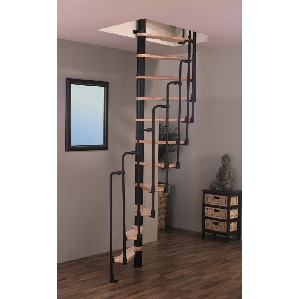 HandyStairs escalier en colimaçon gain de place "Sampax" - 120x60 cm - hauteur 299 cm - 12 marches en hêtre - Noir 0