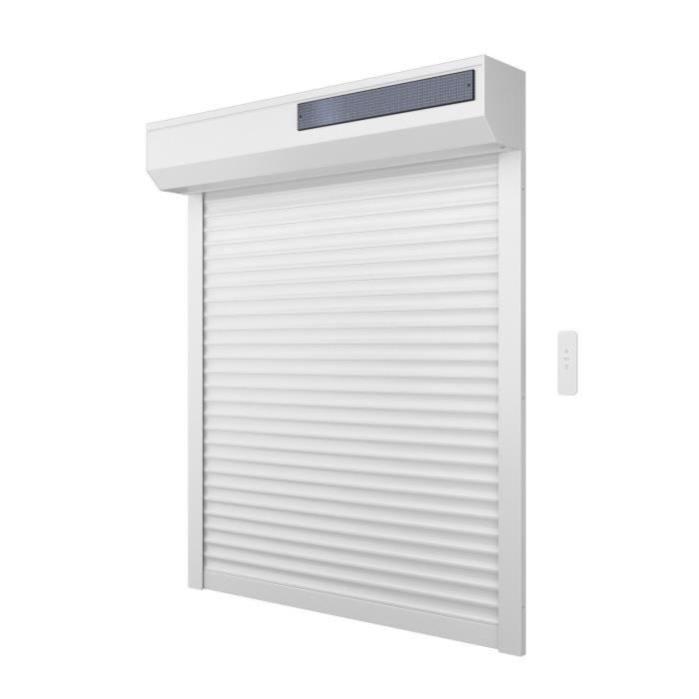 Volet roulant solaire H140 x L150 cm en PVC recoupable en largeur et hauteur - Coloris blanc -