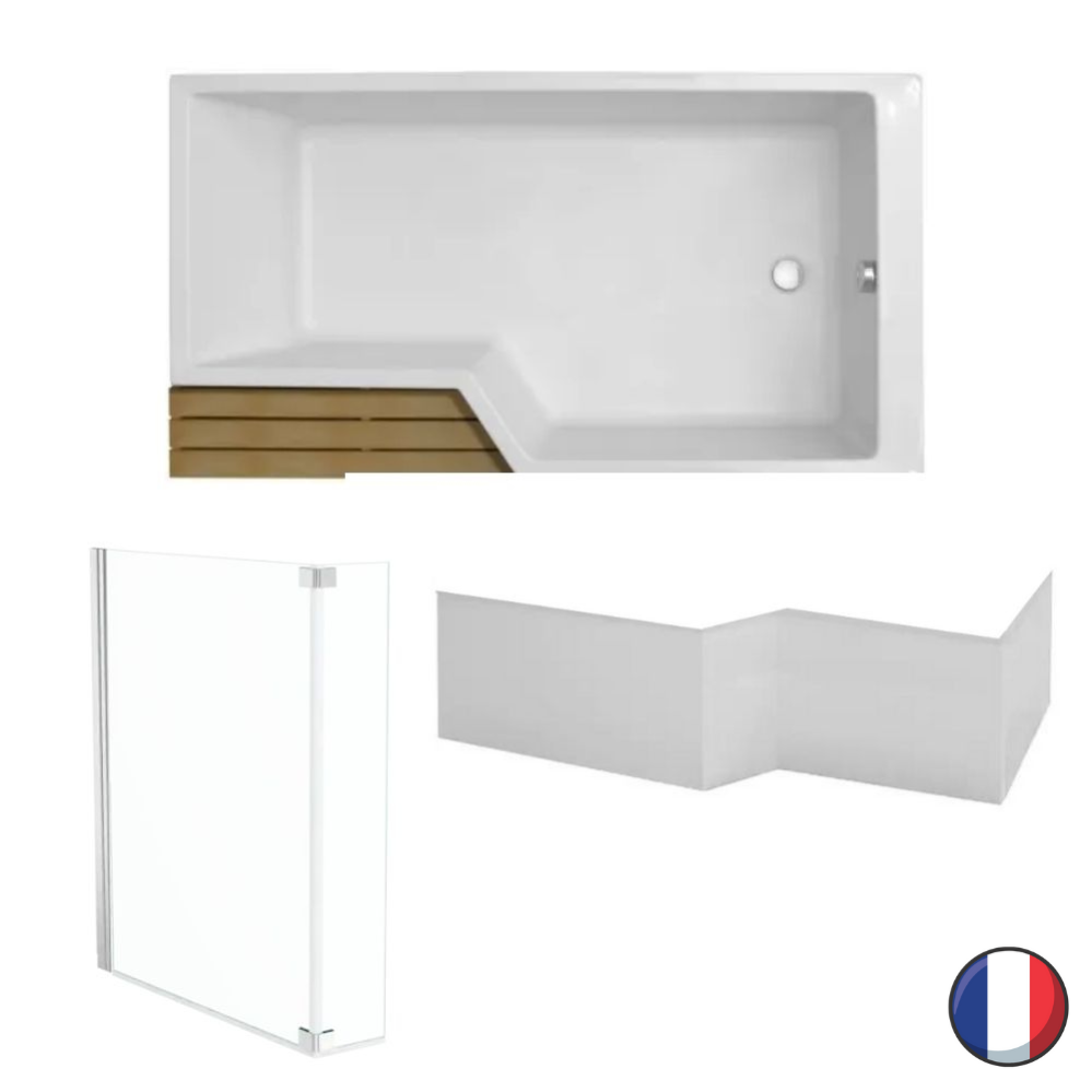 Baignoire bain douche Neo 180 x 90 gauche + pare bain + tablier acrylique