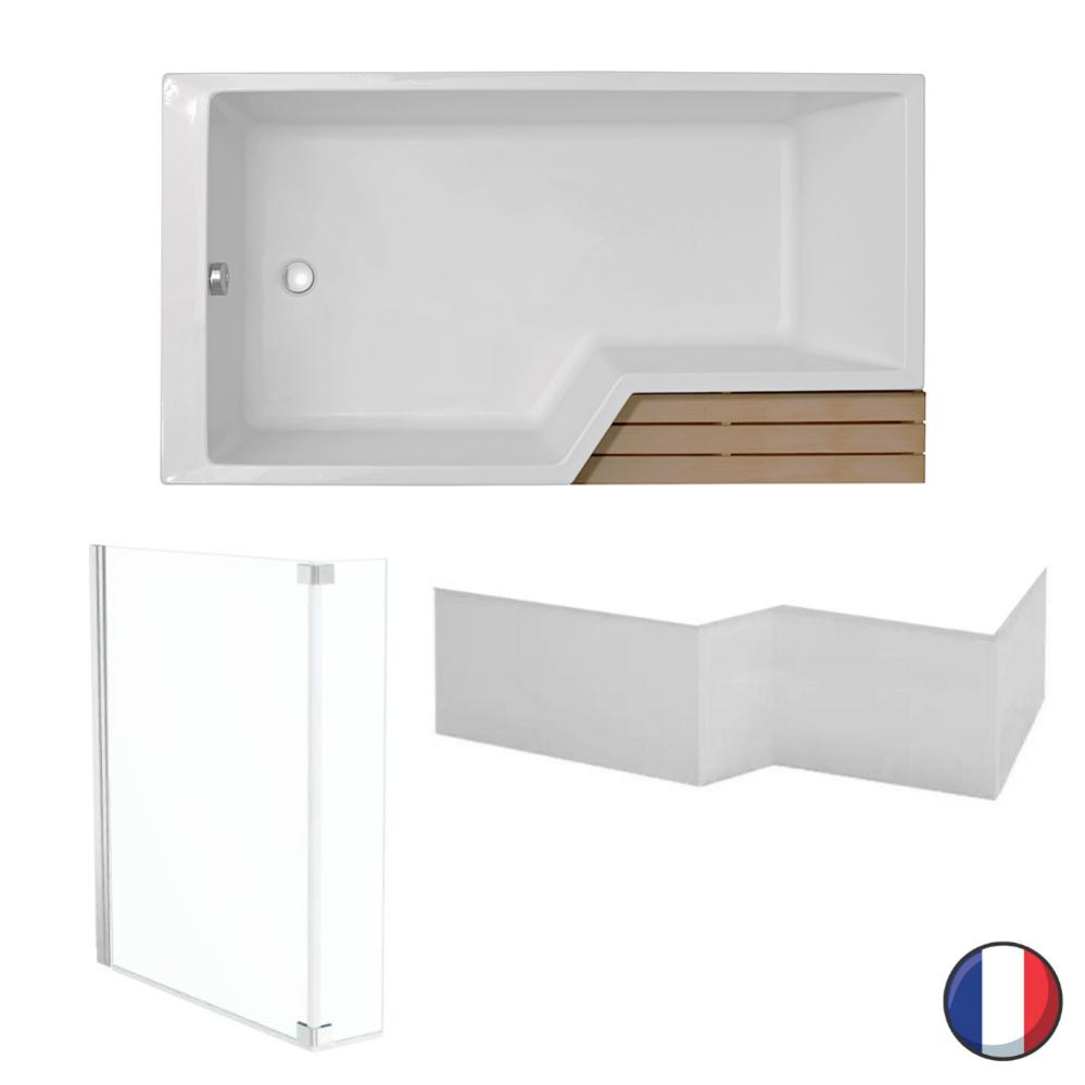 Baignoire bain douche JACOB DELAFON Neo 170 x 90 gauche + pare bain + tablier acrylique