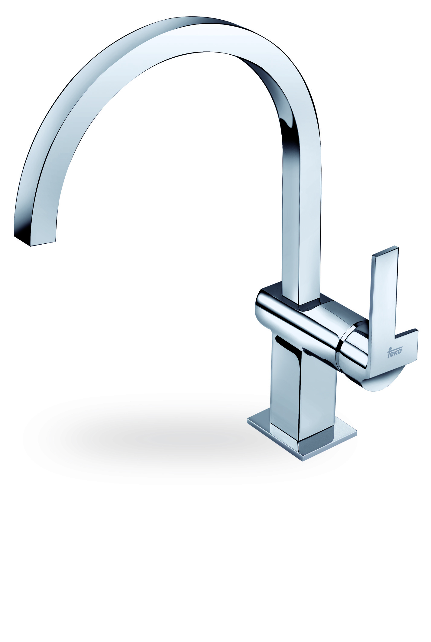 Mitigeur de cuisine Inox à bec pivotant, TEKA, hauteur totale 34.3 cm et grande hauteur sous bec 22.1 cm
