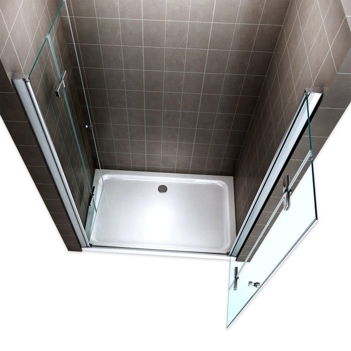 EMMY Porte de douche pliante pivotante H 185 cm largeur réglable 124 à 128 cm verre transparent 3