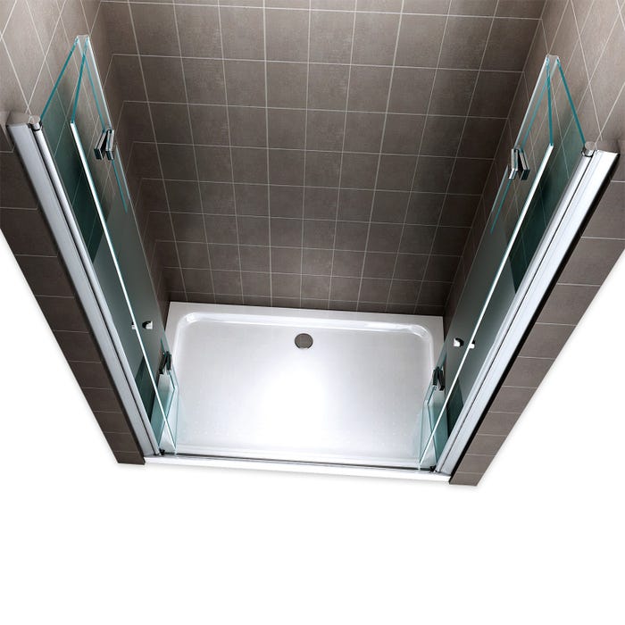 EMMY Porte de douche pliante pivotante H 195 cm largeur réglable 88 à 92 cm verre semi-opaque 2