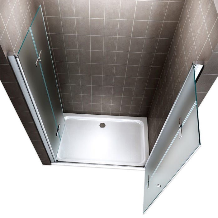 EMMY Porte de douche pliante pivotante H 195 cm largeur réglable 88 à 92 cm verre opaque 3