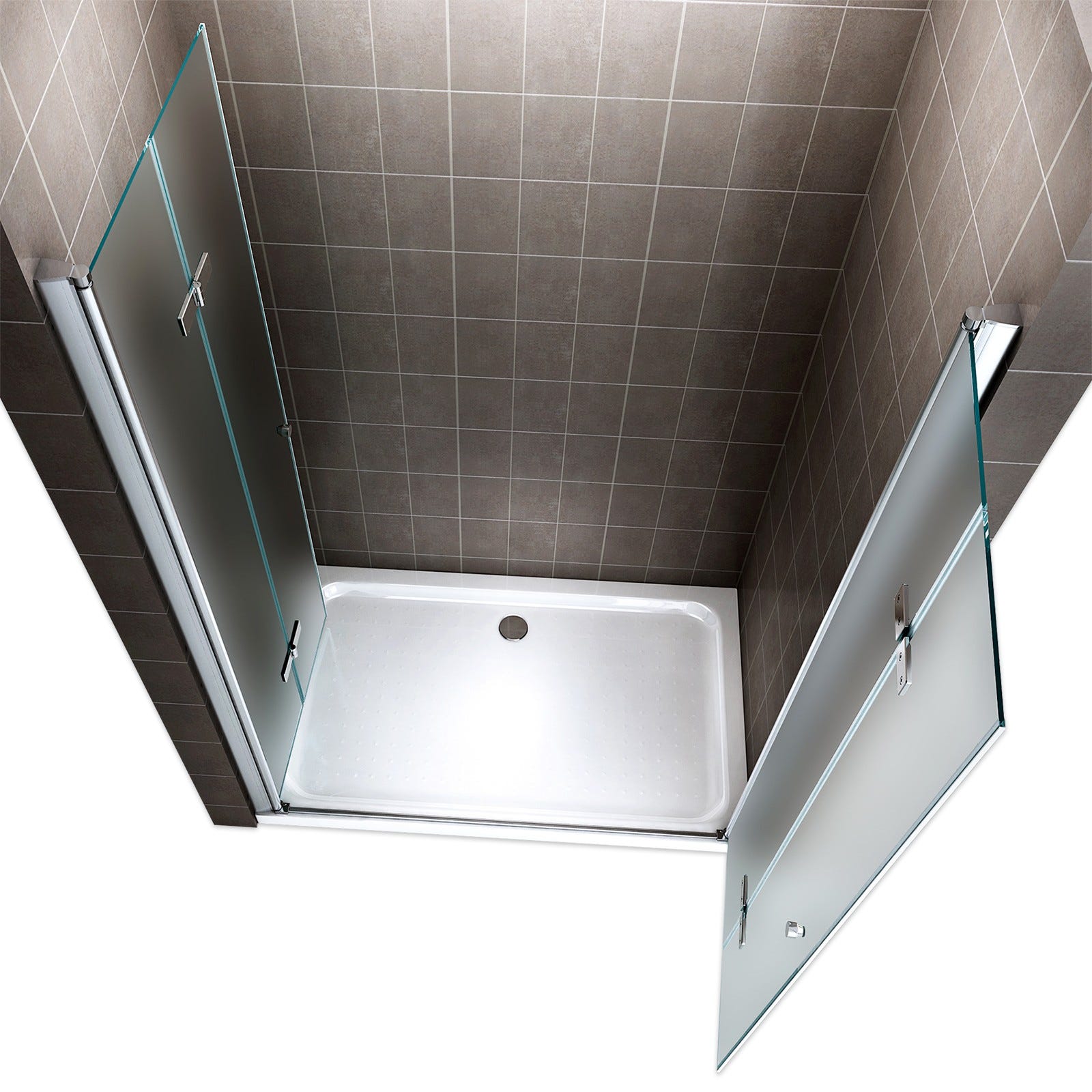 EMMY Porte de douche pliante pivotante H 195 cm largeur réglable 132 à 136 cm verre opaque 3
