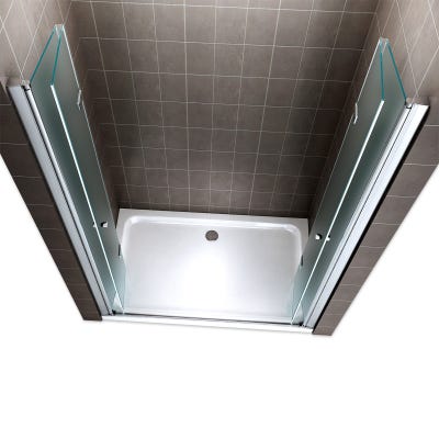 EMMY Porte de douche pliante pivotante H 185 cm largeur réglable 140 à 144 cm verre opaque