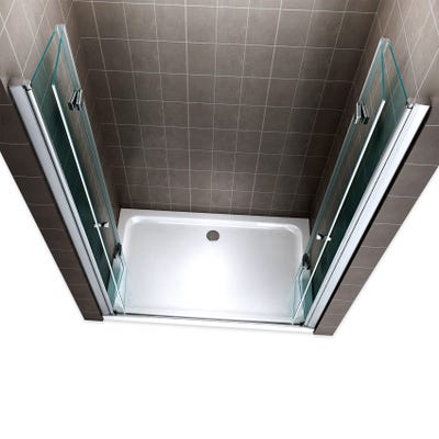 EMMY Porte de douche pliante pivotante H 195 cm largeur réglable 152 à 156 cm verre transparent 2