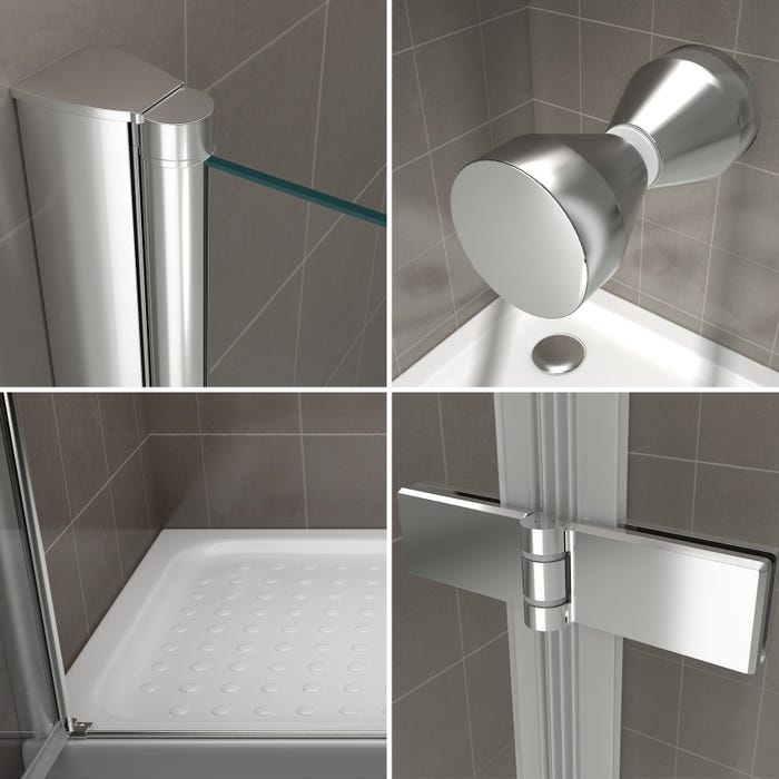 EMMY Porte de douche pliante pivotante H 195 cm largeur réglable 92 à 96 cm verre transparent 4
