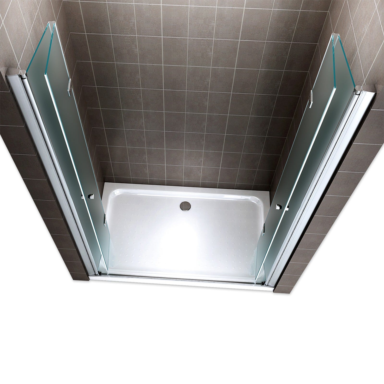EMMY Porte de douche pliante pivotante H 195 cm largeur réglable 152 à 156 cm verre opaque 2