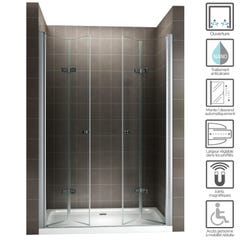 EMMY Porte de douche pliante pivotante H 185 cm largeur réglable 132 à 136 cm verre transparent 1