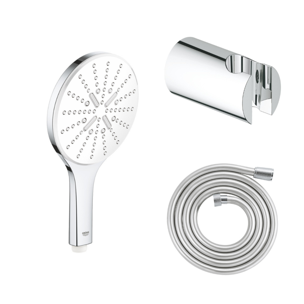 Douchette 3 jets Vitalio Smartactive ronde avec flexible 200 et support rond