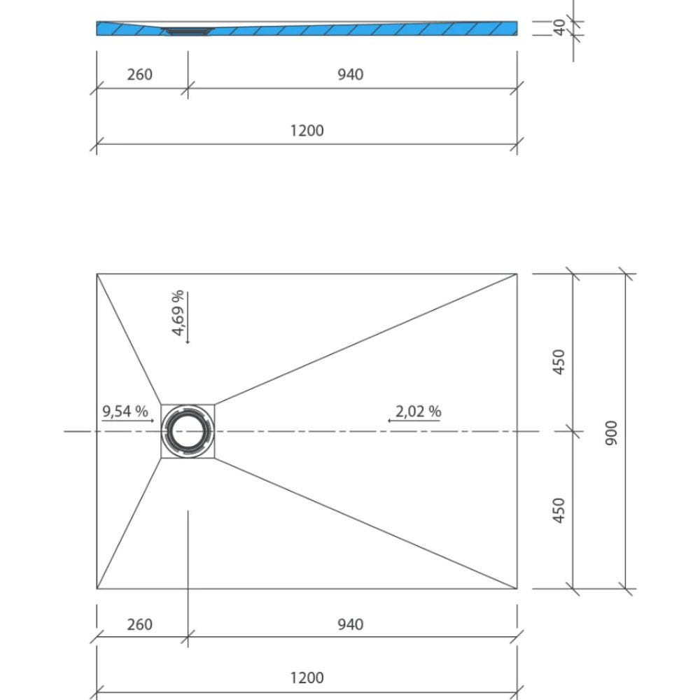 Receveur de douche à carreler 140 x 90 WEDI Fundo Primo rectangle écoulement excentré + bonde verticale + kit d'étanchéité 4