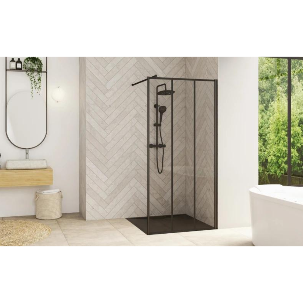 Paroi de douche verre profilés noirs Smart Design Solo Factory, 200 x 120