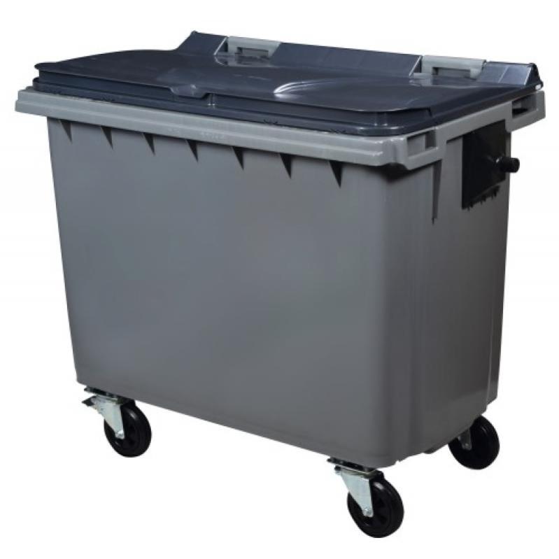 Conteneur 4 roues gris/gris 660 litres vidage par prise latérale avec tourillons