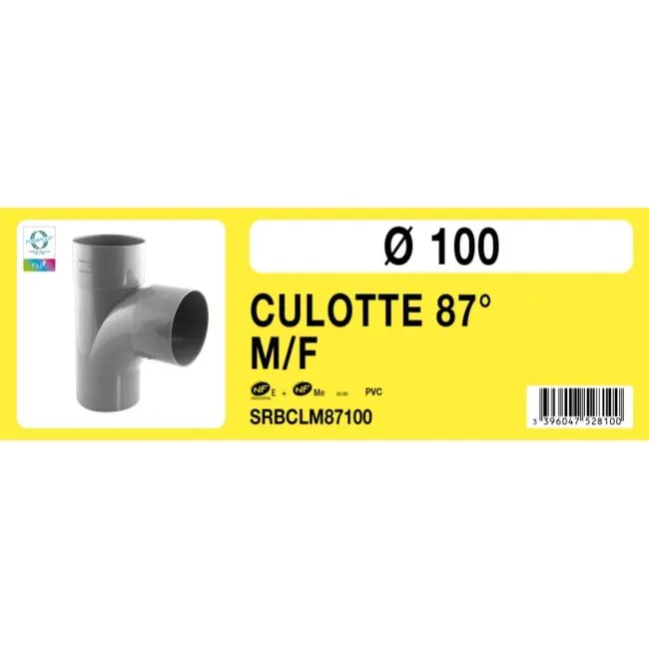 Té PVC 90° mâle femelle Ø100 Labélisé NF