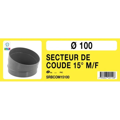 Secteur de coude PVC 15° mâle femelle D.100 NF 0