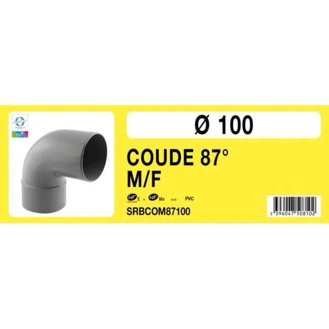Coude PVC 90° mâle femelle Ø100 Labélisé NF