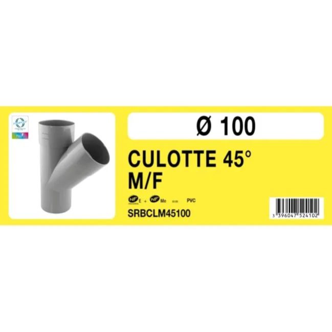 Té Y PVC 45° mâle femelle Ø100 Labélisé NF