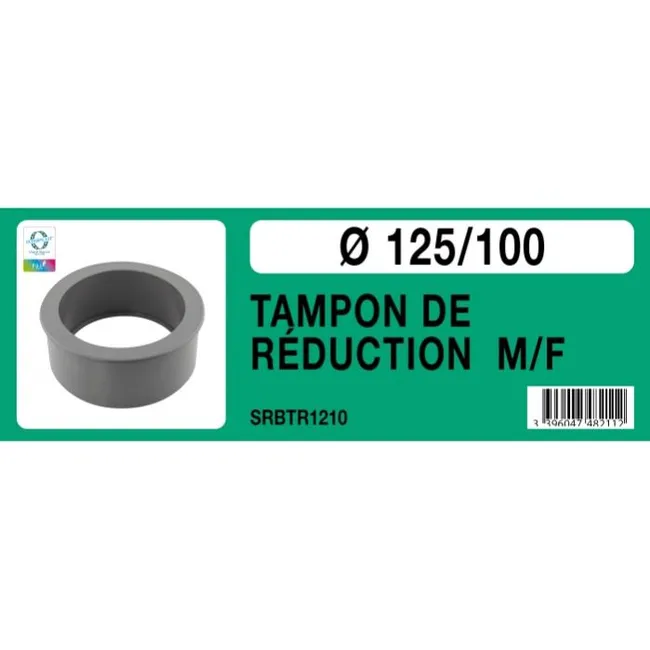 Tampon de réduction PVC Ø125 mâle / Ø100 femelle NF