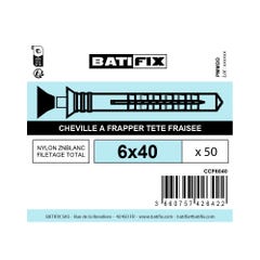 Boite 50 chevilles à frapper 6 x 40mm nylon - Batifix 1